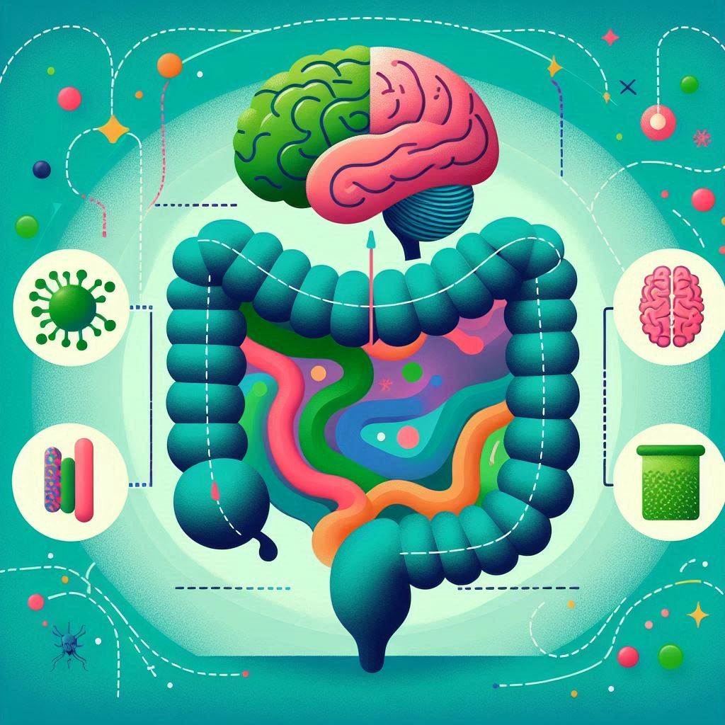 腸道菌叢與腦腸軸示意圖