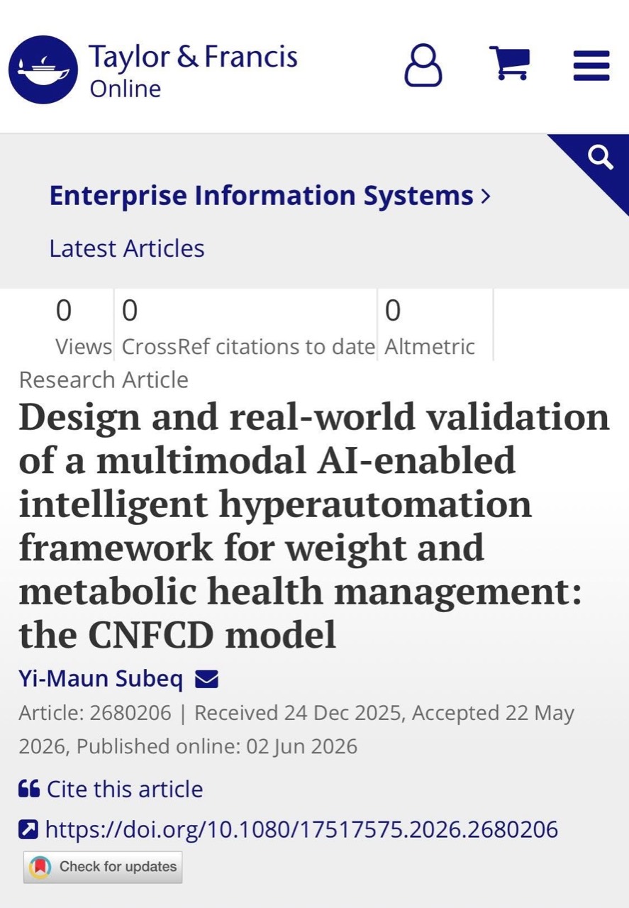 Taylor & Francis 頁面顯示 CNFCD 模型研究登上 Enterprise Information Systems